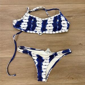 Blue and White Tie-Dye Bikini Set